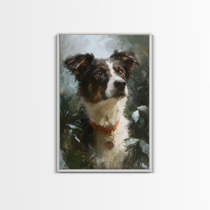 Dog Portrait with Painterly Collar and Loyal Framed Canvas Print, Animal Art, Oil Painting, Living Room Decor, Creature, ANI-2x3-69