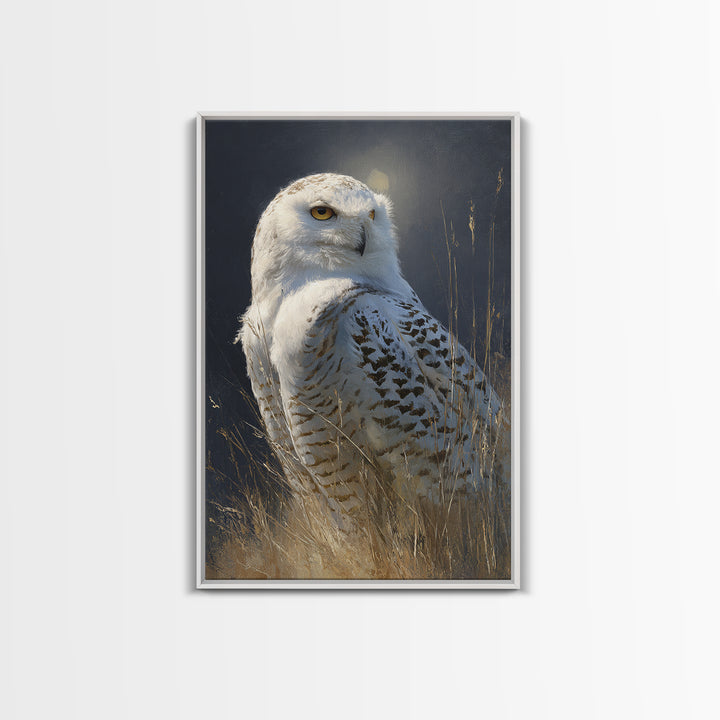 Owl with Moonlit Feathers and Celestial Accents Canvas Print, Animal Art, Print, Living Room Decor, Fine Art, Creature, ANI-2x3-71