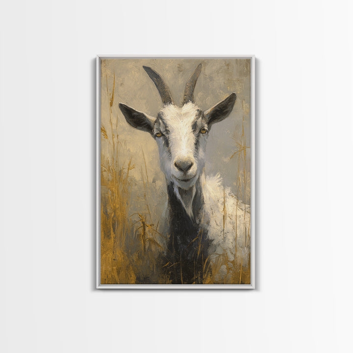 Goat Portrait with Rustic Folk Art Personality Canvas Print, Animal Art, Nursery Decor, Living Room Decor, Fine Art, Creature, ANI-2x3-77