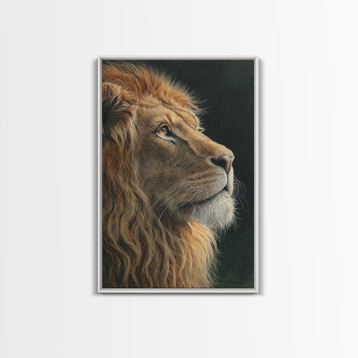 Regal Lion Profile Framed Canvas Print, Animal Art, Nursery Wall Art, Living Room Decor, Watercolor Art, Creature, ANI-2x3-89
