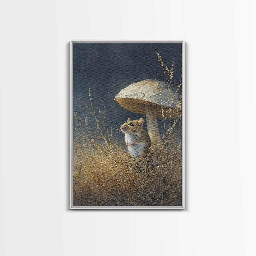 Tiny Field Mouse Framed Canvas Print, Animal Art, Digital Art, Living Room Decor, Fine Art, Creature, Farmhouse Decor, ANI-2x3-90