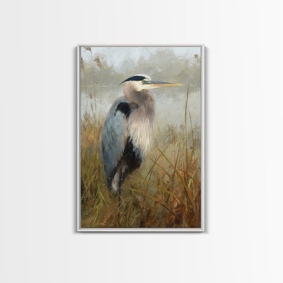 Blue Heron Standing Canvas Print, Animal Art, Digital Print, Living Room Decor, Fine Art, Creature, Colorful Wall Art, ANI-2x3-91