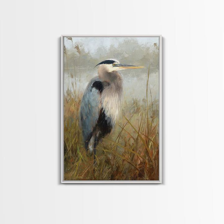 Blue Heron Standing Canvas Print, Animal Art, Digital Print, Living Room Decor, Fine Art, Creature, Colorful Wall Art, ANI-2x3-91