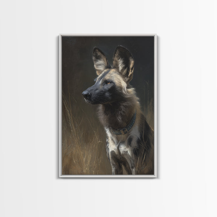Dog Portrait with Painterly Collar and Loyal Framed Canvas Print, Animal Art, Oil Painting, Living Room Decor, Creature, ANI-2x3-93