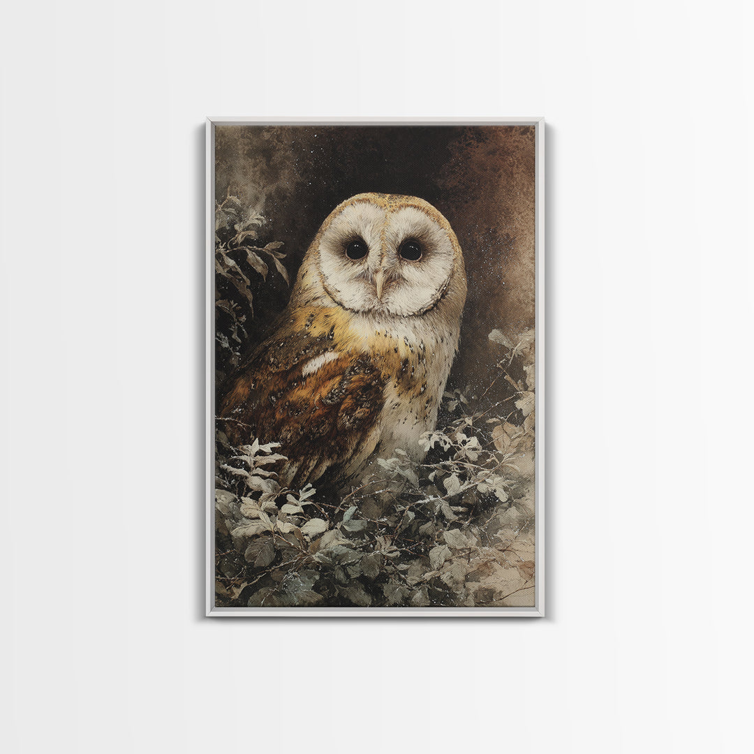 Owl with Moonlit Feathers and Celestial Accents Canvas Print, Animal Art, Printable Art, Living Room Decor, Oil Painting, ANI-2x3-95