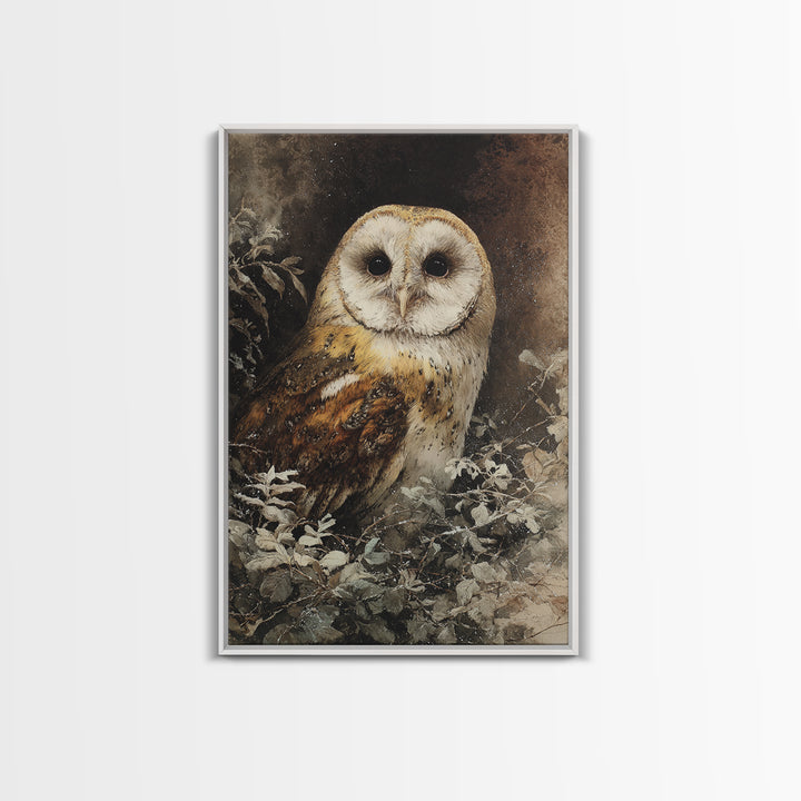 Owl with Moonlit Feathers and Celestial Accents Canvas Print, Animal Art, Printable Art, Living Room Decor, Oil Painting, ANI-2x3-95