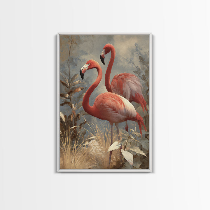 Flamingo Pair in Elegant Coral and Cream Canvas Print, Animal Art, Nursery Decor, Living Room Decor, Fine Art, Creature, ANI-2x3-99