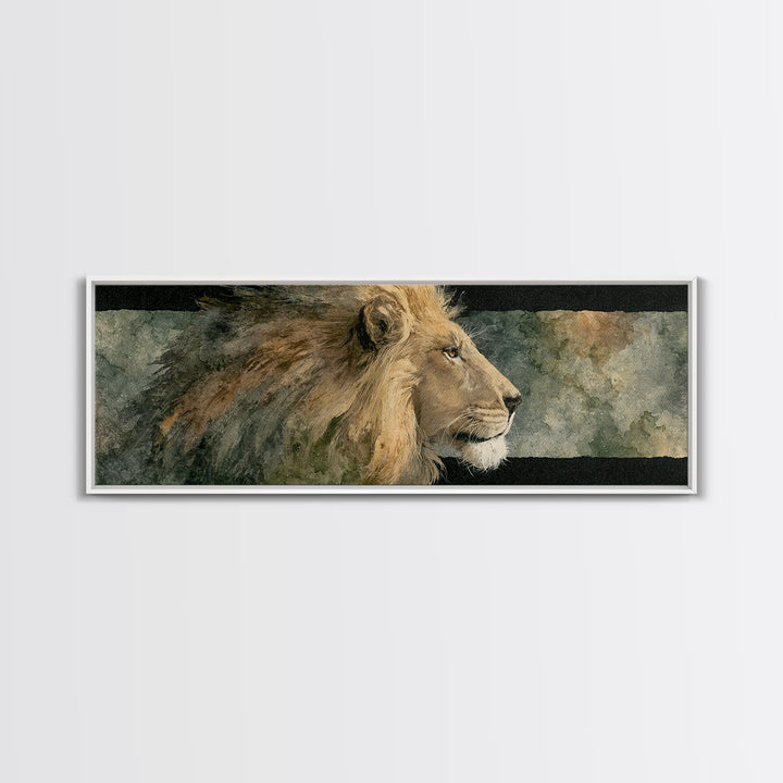 Regal Lion Profile Framed Canvas Print, Animal Art, Art Deco, Living Room Decor, Creature, Cat Art, Safari Nursery Decor, ANI-3x1-1