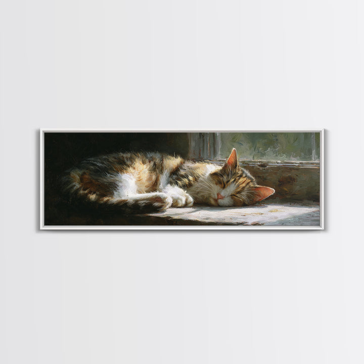 Sleeping Cat Curled Canvas Print, Animal Art, Modern Decor, Living Room Decor, Abstract Art, Creature, Home Decor, Wall Decor, ANI-3x1-100