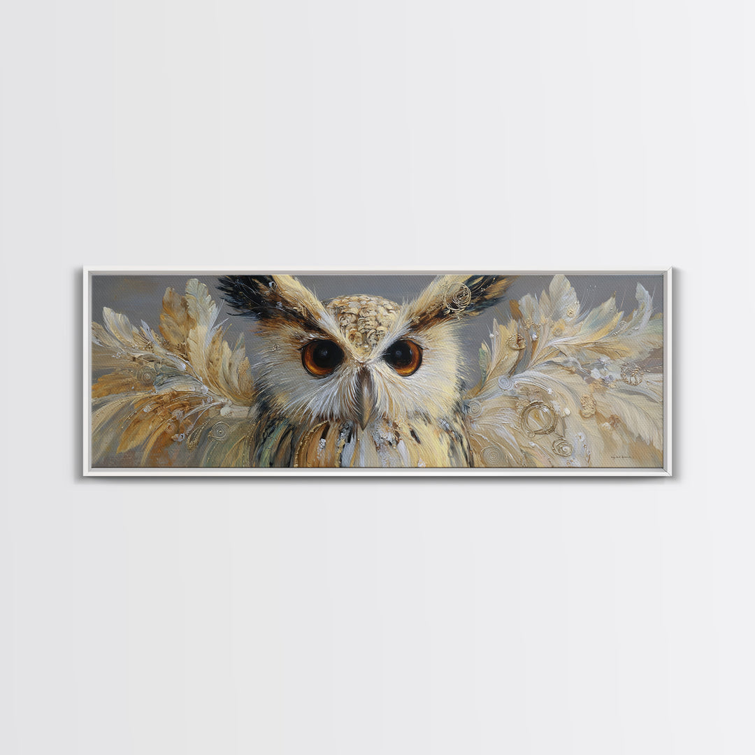 Owl with Moonlit Feathers and Celestial Accents Canvas Print, Animal Art, Luxury Decor, Living Room Decor, Abstract Art, ANI-3x1-31