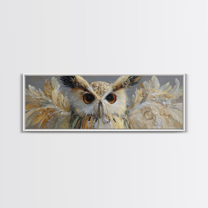 Owl with Moonlit Feathers and Celestial Accents Canvas Print, Animal Art, Luxury Decor, Living Room Decor, Abstract Art, ANI-3x1-31