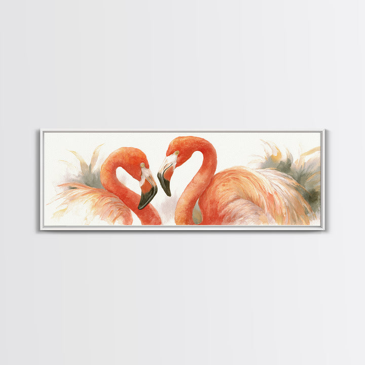 Flamingo Pair in Elegant Coral and Cream Canvas Print, Animal Art, Art Print, Living Room Decor, Creature, Digital Art, ANI-3x1-35