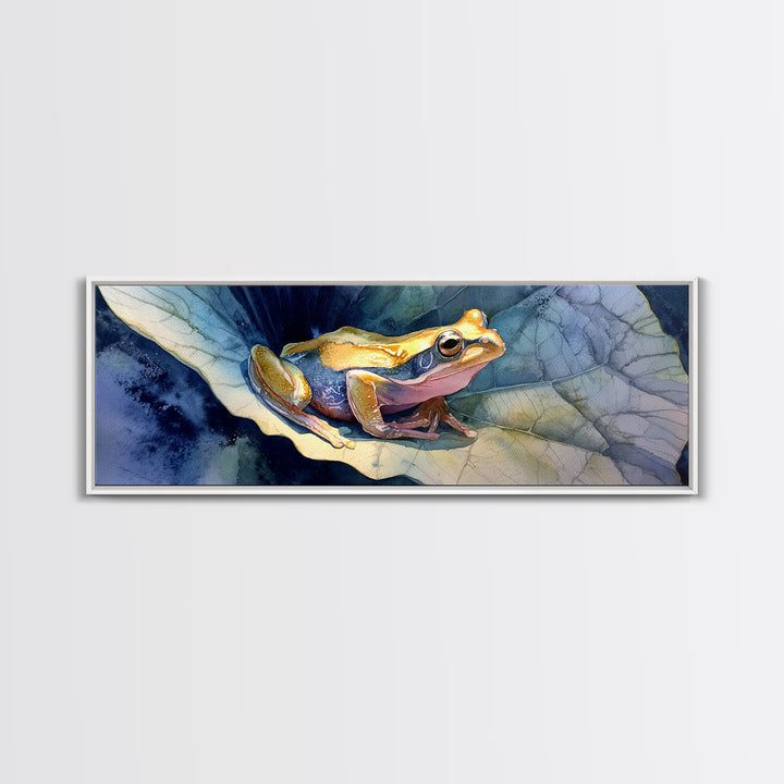 Frog on a Lotus Leaf Canvas Print, Animal Art, Downloadable Art, Living Room Decor, Fine Art, Creature, Minimalist Decor, ANI-3x1-36