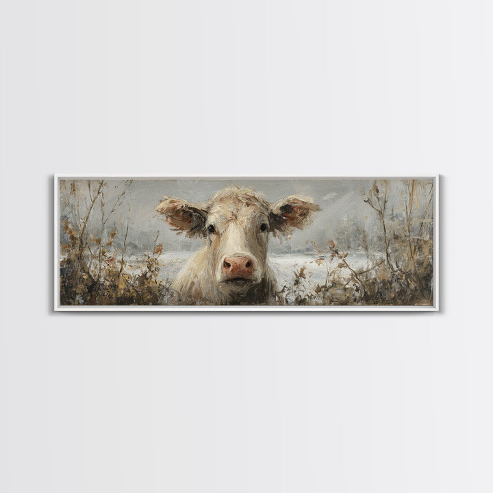 Gentle Cow Portrait Framed Canvas Print, Animal Art, Wall Decor, Living Room Decor, Fine Art, Creature, Nursery Wall Art, ANI-3x1-47