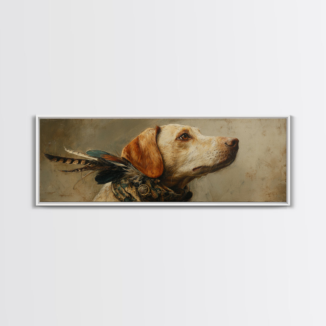 Dog Portrait with Painterly Collar and Loyal Framed Canvas Print, Animal Art, Nursery, Living Room Decor, Fine Art, Creature, ANI-3x1-53