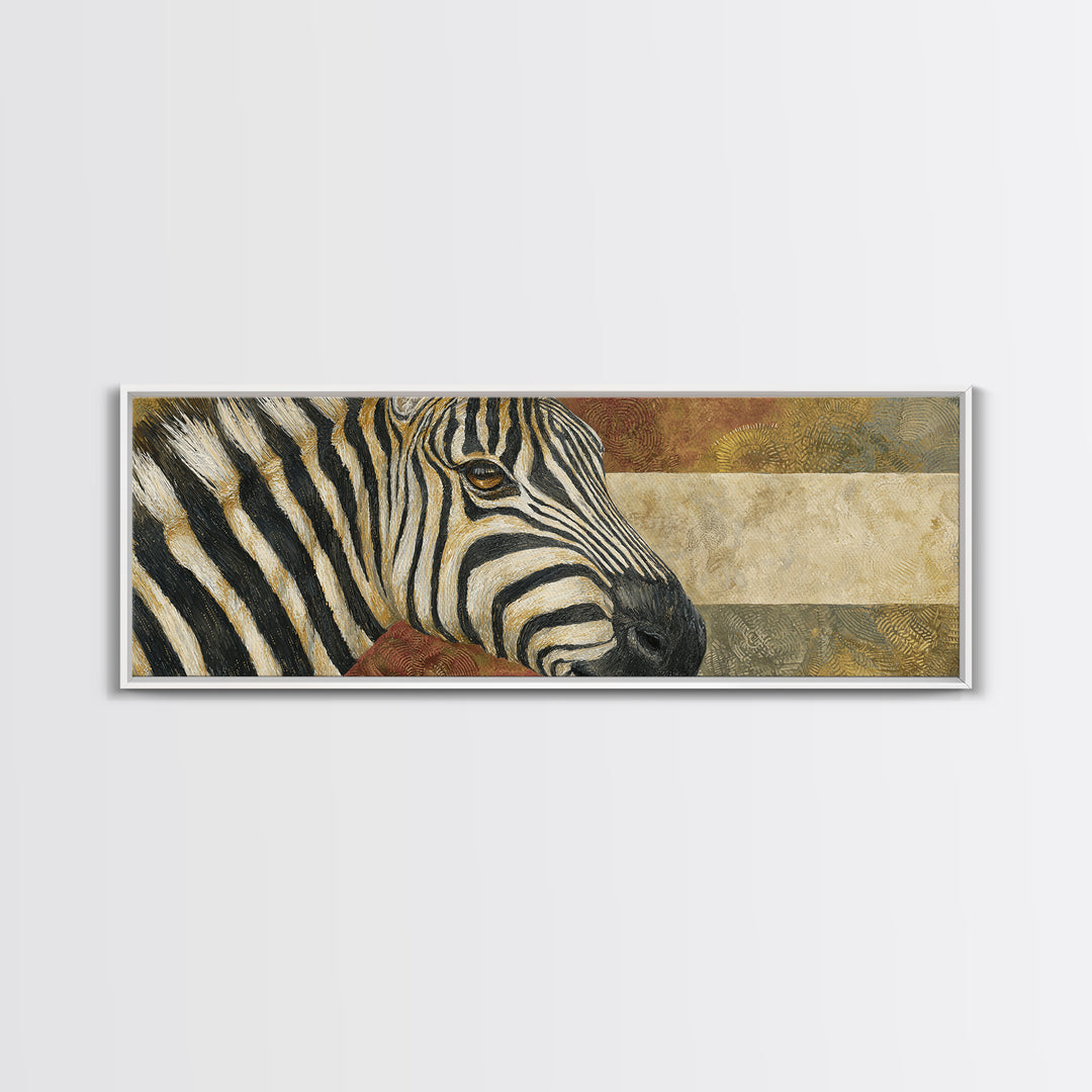 Zebra Portrait with Bold Graphic Stripe Pattern Framed Canvas Print, Animal Art, Living Room Decor, Fine Art, Creature, ANI-3x1-57