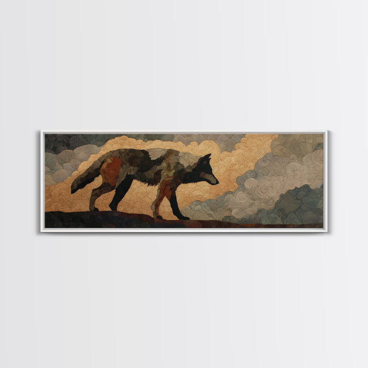 Wolf Silhouette Beneath a Star Filled Sky Canvas Print, Animal Art, Gallery Decor, Living Room Decor, Oil Painting, Creature, ANI-3x1-62