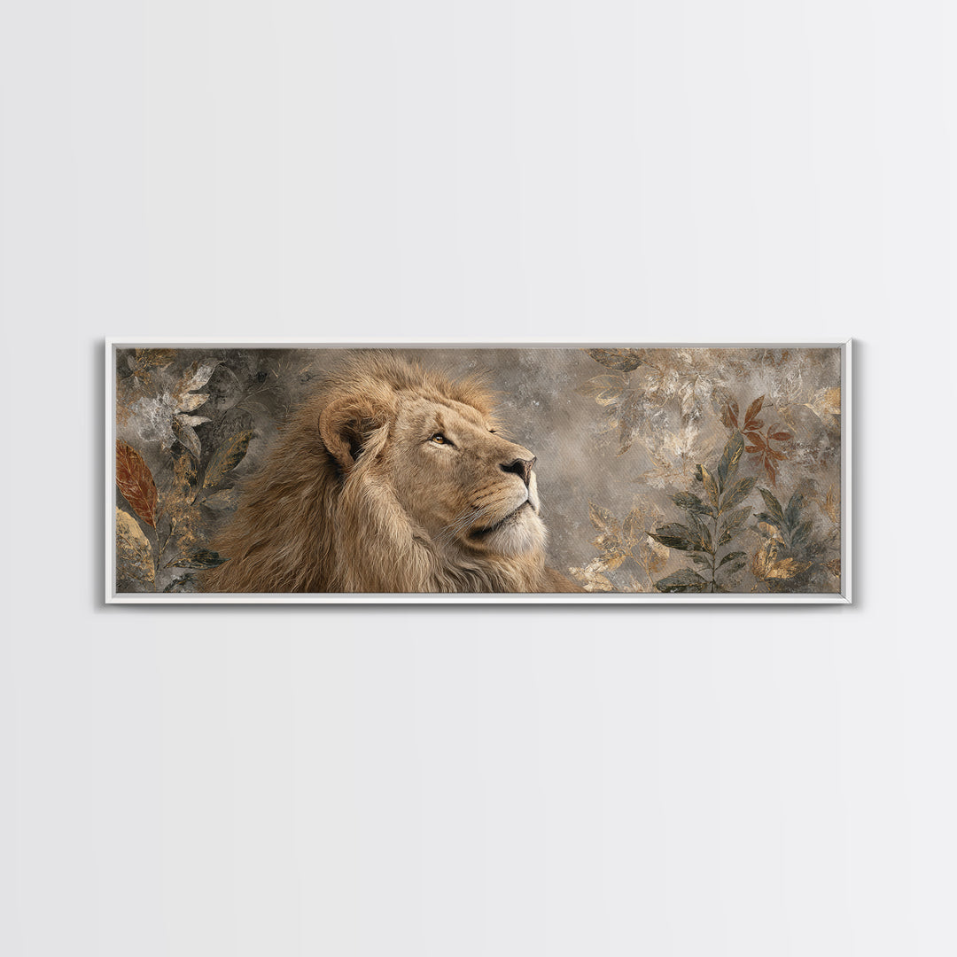 Regal Lion Profile Framed Canvas Print, Animal Art, Nursery Art, Living Room Decor, Fine Art, Creature, Luxury Decor, ANI-3x1-73