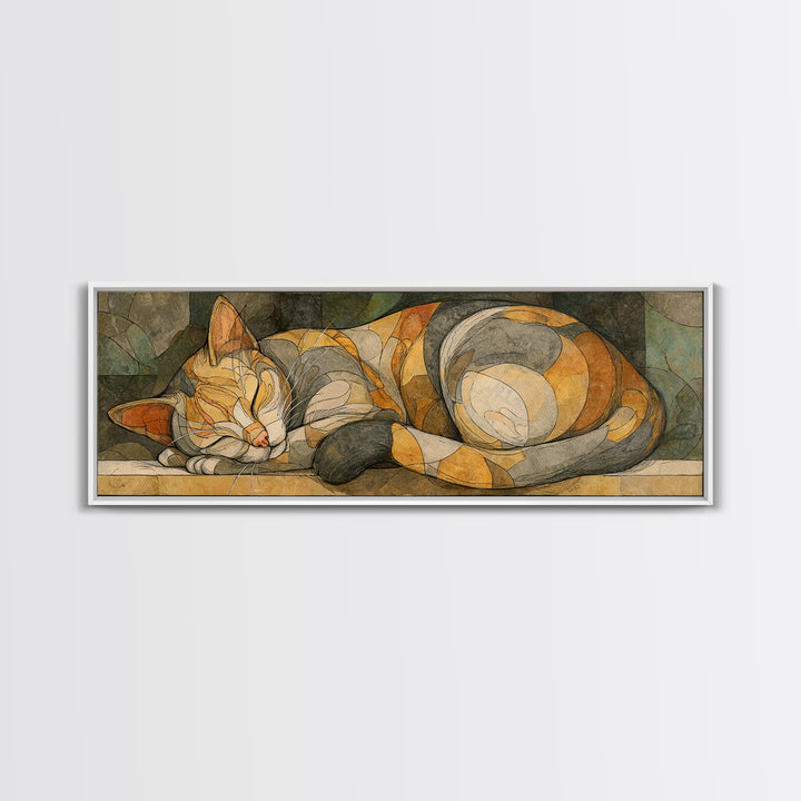Sleeping Cat Curled Canvas Print, Animal Art, Home Decor, Living Room Decor, Fine Art, Creature, Art Deco, Original Art, ANI-3x1-76