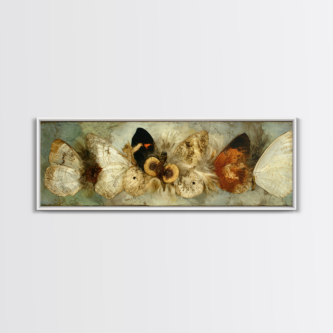 Butterfly Specimen Composition Framed Canvas Print, Animal Art, Digital Art, Living Room Decor, Creature, Farmhouse Decor, ANI-3x1-87