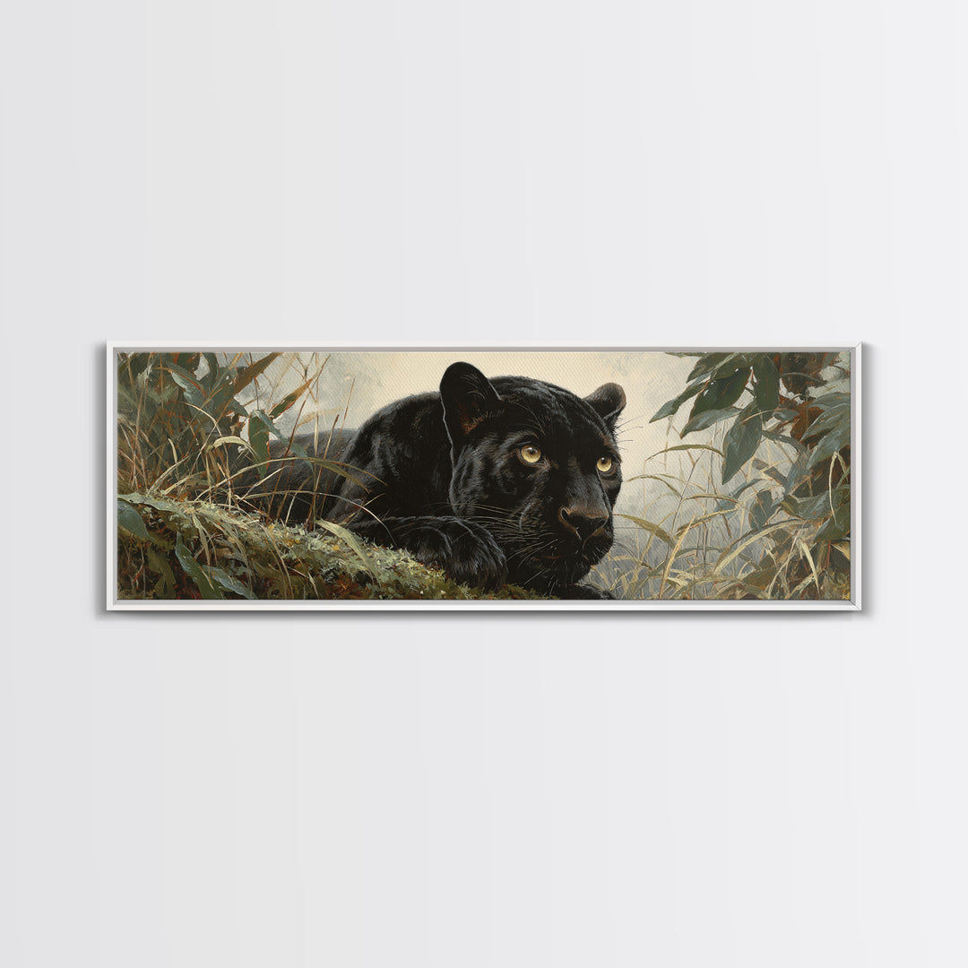 Dramatic Black Panther Emerging from Deep Jungle Canvas Print, Animal Art, Printable Art, Living Room Decor, Watercolor Art, ANI-3x1-94