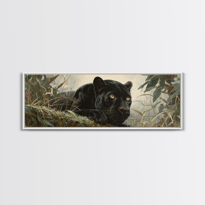 Dramatic Black Panther Emerging from Deep Jungle Canvas Print, Animal Art, Printable Art, Living Room Decor, Watercolor Art, ANI-3x1-94