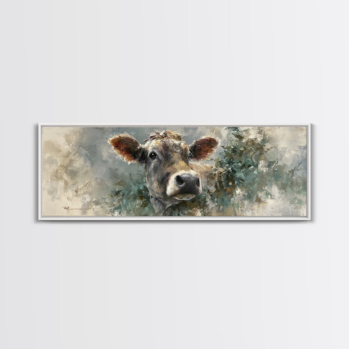 Gentle Cow Portrait Canvas Print, Animal Art, Textured Painting, Living Room Decor, Fine Art, Creature, Printable Wall Art, ANI-3x1-95