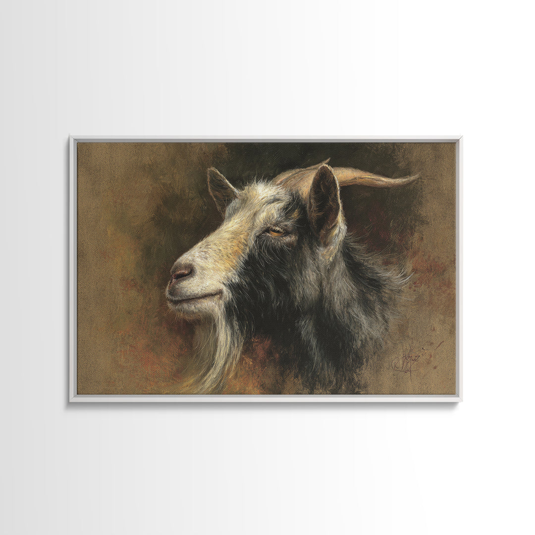 Goat Portrait with Rustic Folk Art Personality Canvas Print, Animal Art, Nursery Decor, Living Room Decor, Fine Art, Creature, ANI-3x2-1