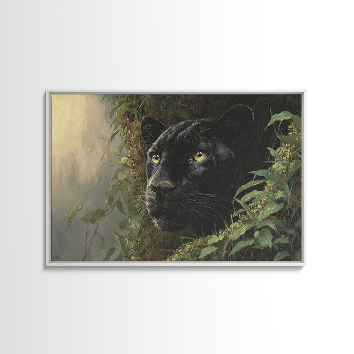 Dramatic Black Panther Emerging from Deep Jungle Canvas Print, Animal Art, Digital Wall Art, Living Room Decor, Creature, ANI-3x2-10