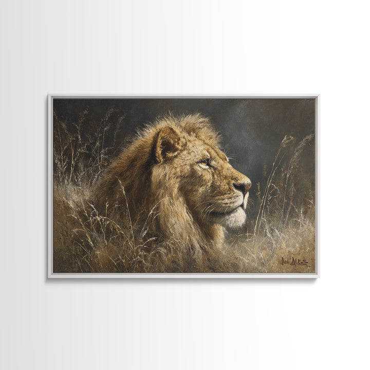 Regal Lion Profile Framed Canvas Print, Animal Art, Nursery Wall Art, Living Room Decor, Watercolor Art, Creature, ANI-3x2-13