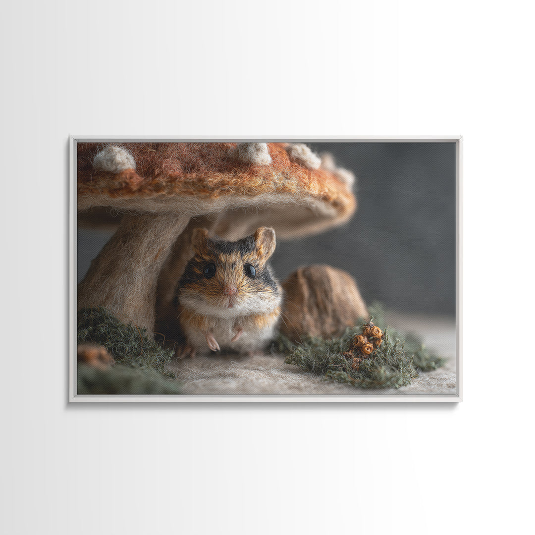Tiny Field Mouse Framed Canvas Print, Animal Art, Digital Art, Living Room Decor, Fine Art, Creature, Farmhouse Decor, ANI-3x2-14