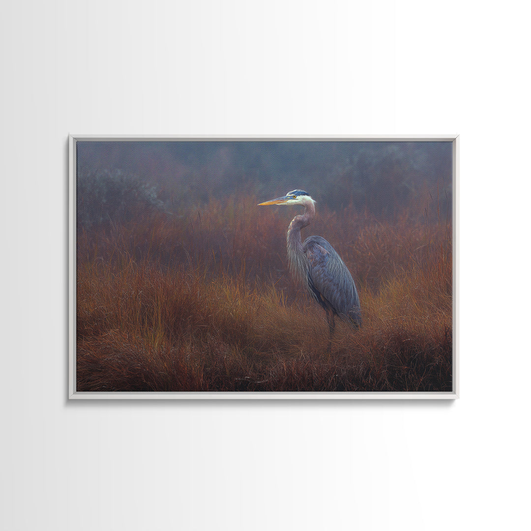 Blue Heron Standing Framed Canvas Print, Animal Art, Printable Wall Art, Living Room Decor, Fine Art, Creature, Boho Wall Art, ANI-3x2-15