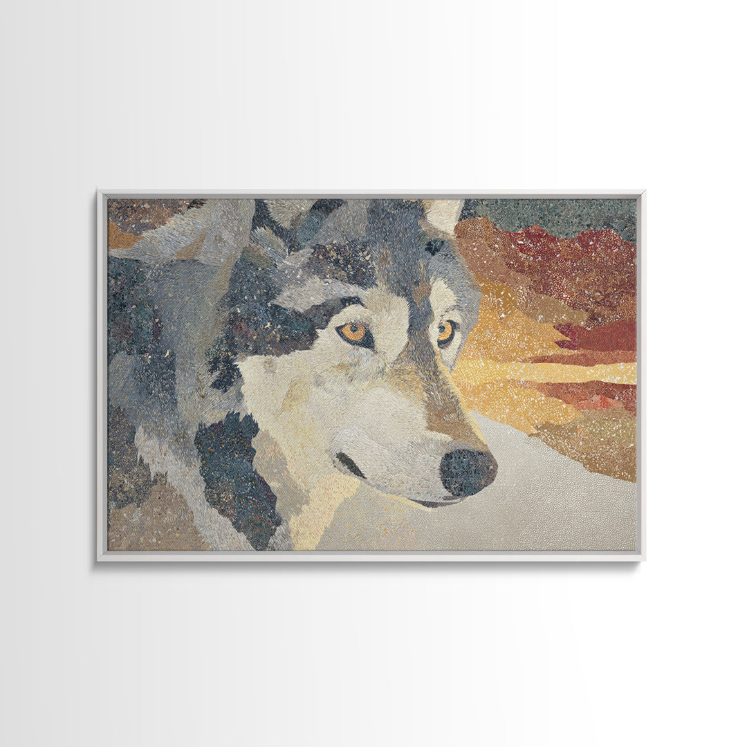 Wolf Silhouette Beneath a Star Filled Sky Canvas Print, Animal Art, Living Room Decor, Watercolor Art, Creature, ANI-3x2-26