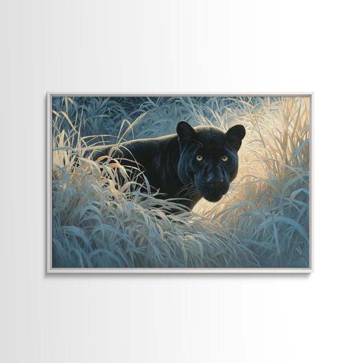 Dramatic Black Panther Emerging from Deep Jungle Canvas Print, Animal Art, Printable Art, Living Room Decor, Watercolor Art, ANI-3x2-34