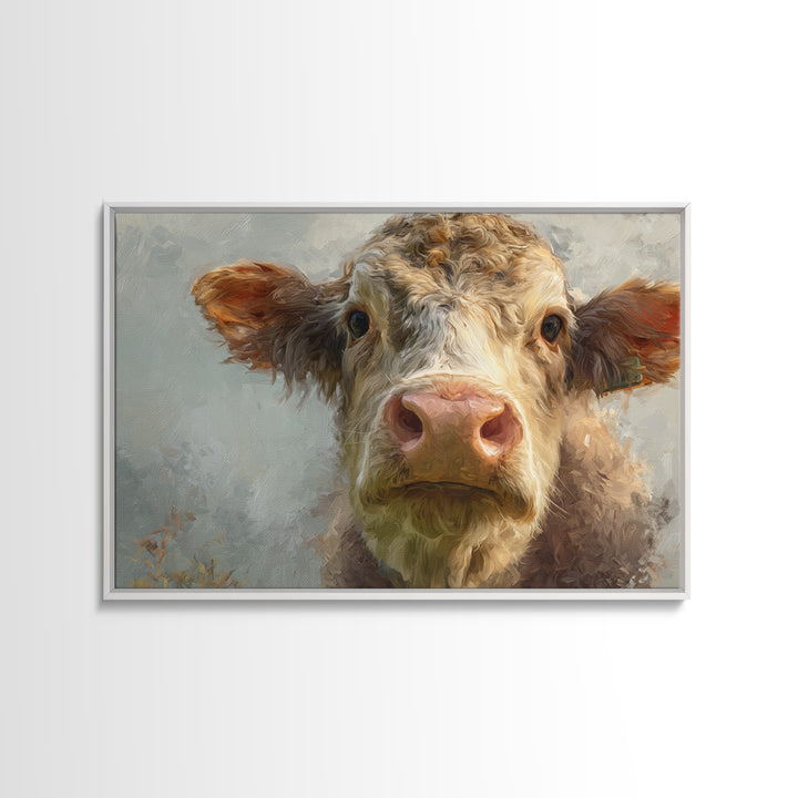 Gentle Cow Portrait Framed Canvas Print, Animal Art, Safari Nursery Decor, Living Room Decor, Oil Painting, Creature, ANI-3x2-35
