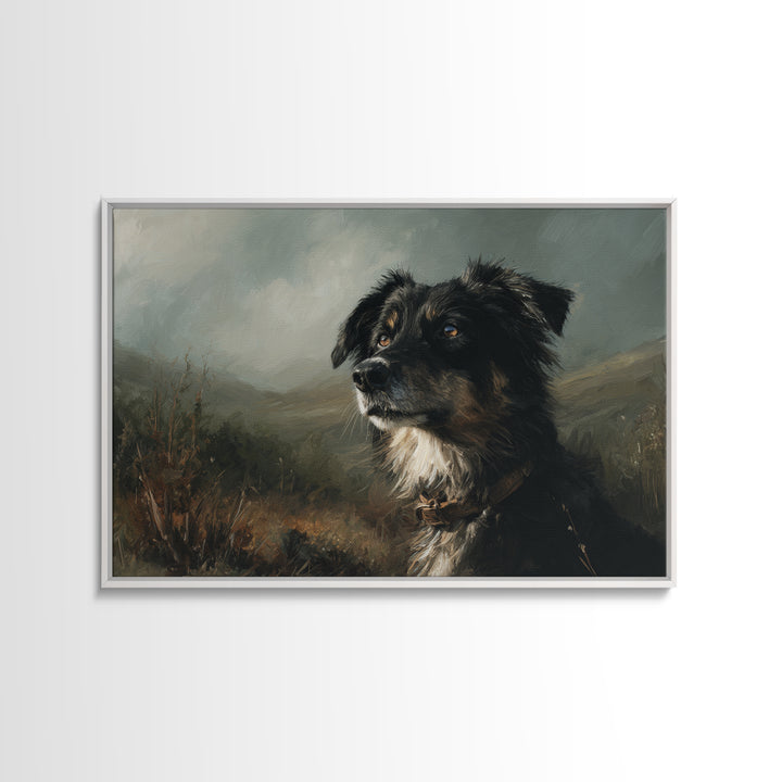 Dog Portrait with Painterly Collar and Loyal Framed Canvas Print, Animal Art, Boho Wall Art, Living Room Decor, Creature, ANI-3x2-41