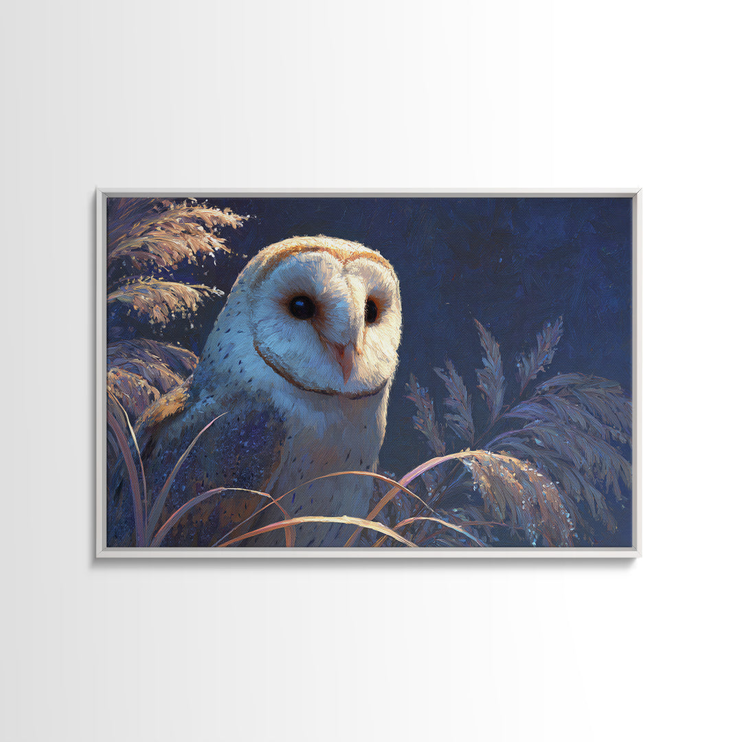 Owl with Moonlit Feathers and Celestial Accents Canvas Print, Animal Art, Colorful Wall Art, Living Room Decor, Abstract Art, ANI-3x2-43