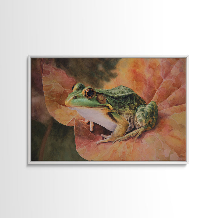 Frog on a Lotus Leaf Canvas Print, Animal Art, Living Room Decor, Fine Art, Creature, Fine Art Print, Statement Artwork, ANI-3x2-48