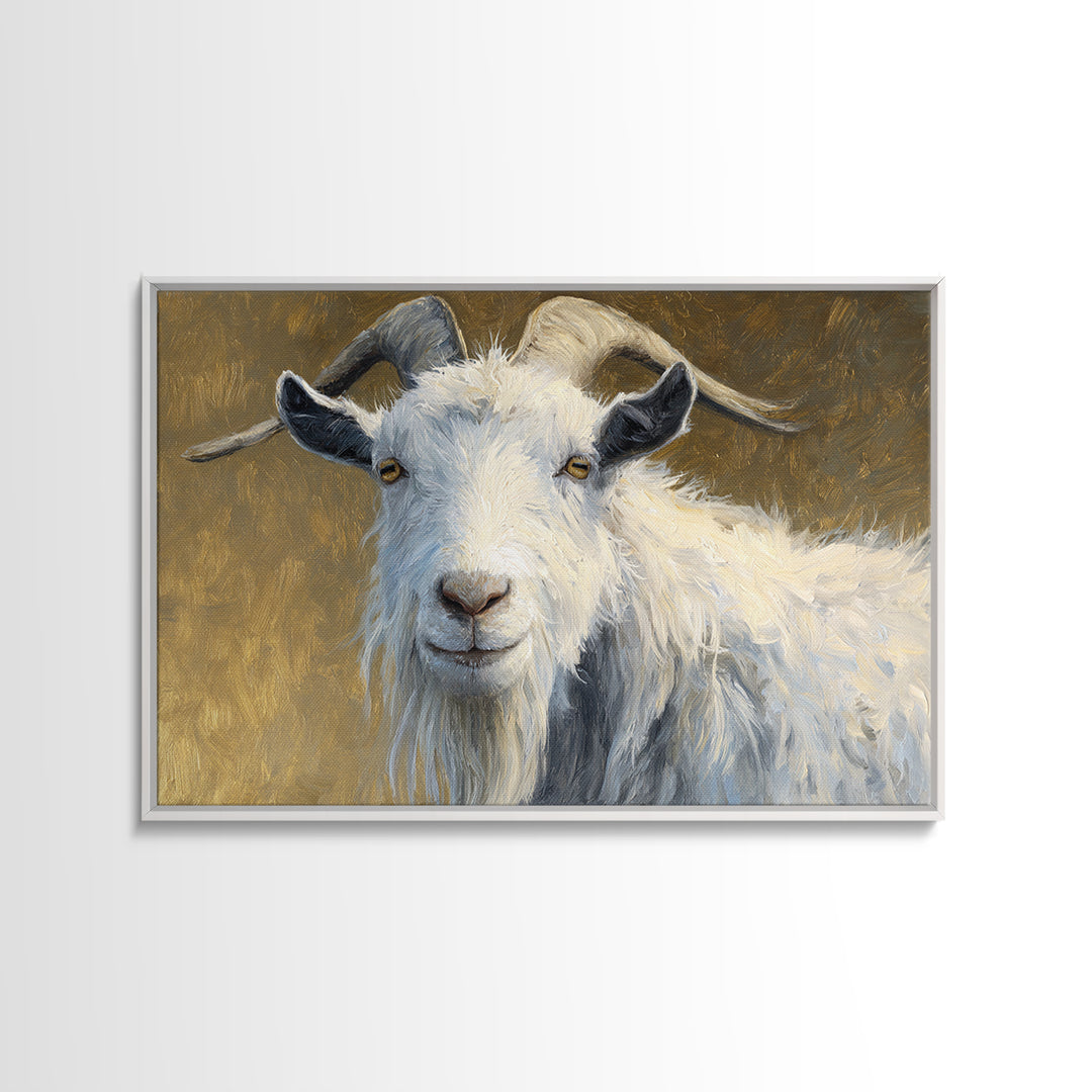 Goat Portrait with Rustic Folk Art Personality Canvas Print, Animal Art, Modern Wall Art, Living Room Decor, Fine Art, Creature, ANI-3x2-49