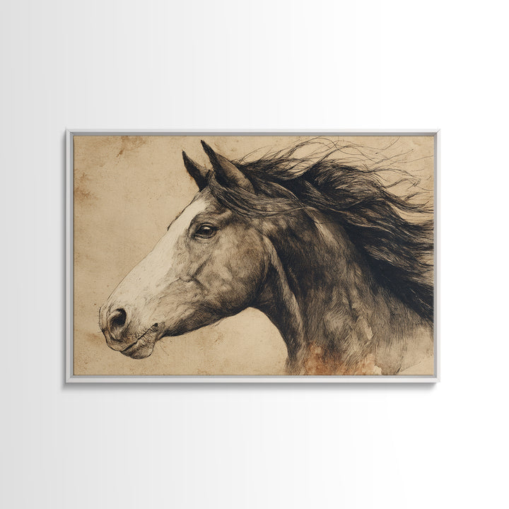 Majestic Horse Head Framed Canvas Print, Animal Art, Wall Decor, Living Room Decor, Oil Painting, Creature, Nursery Wall Art, ANI-3x2-55