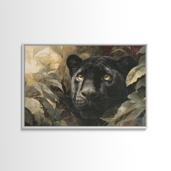 Dramatic Black Panther Emerging from Deep Jungle Canvas Print, Animal Art, Printable Art, Living Room Decor, Watercolor Art, ANI-3x2-58