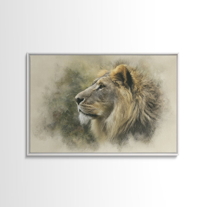Regal Lion Profile Canvas Print, Animal Art, Living Room Decor, Oil Painting, Creature, Fine Art Print, Statement Artwork, ANI-3x2-61