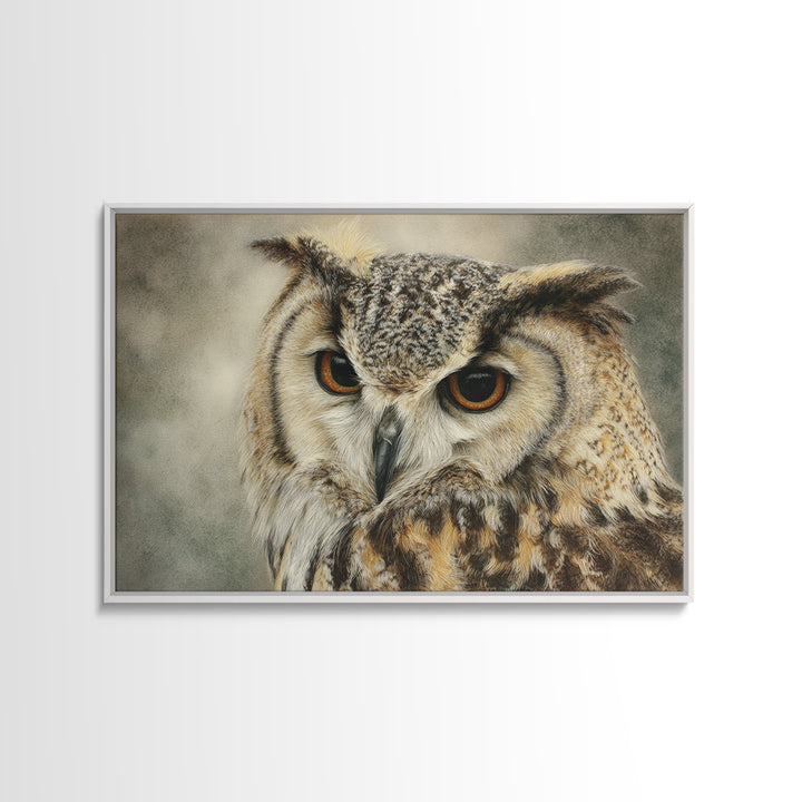 Owl with Moonlit Feathers and Celestial Accents Canvas Print, Animal Art, Living Room Decor, Watercolor Art, Creature, ANI-3x2-67
