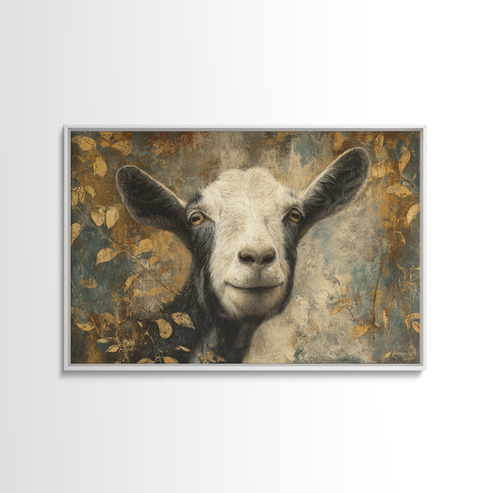 Goat Portrait with Rustic Folk Art Personality Canvas Print, Animal Art, Modern Wall Art, Living Room Decor, Fine Art, Creature, ANI-3x2-73