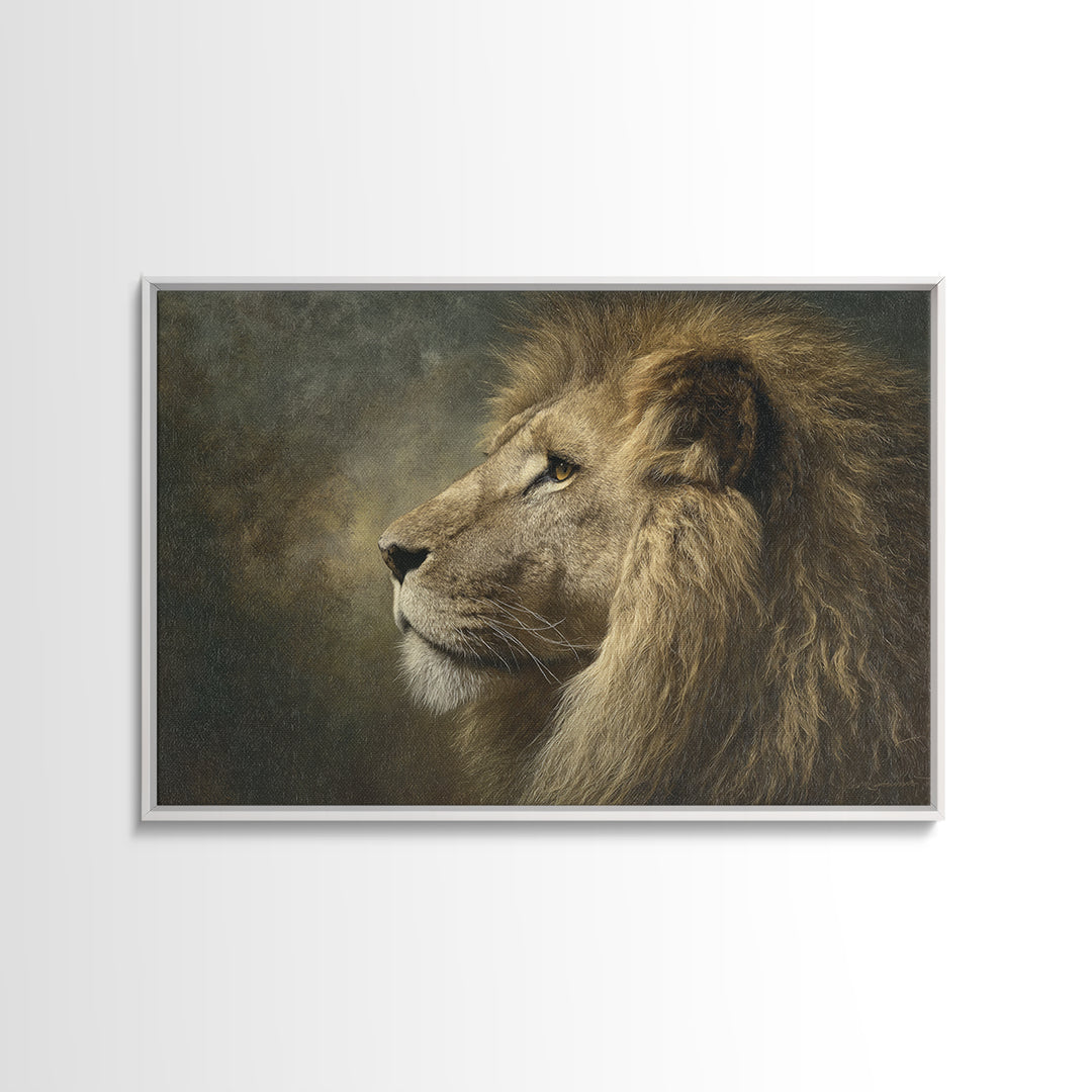 Regal Lion Profile Framed Canvas Print, Animal Art, Safari Nursery Decor, Living Room Decor, Fine Art, Creature, ANI-3x2-85