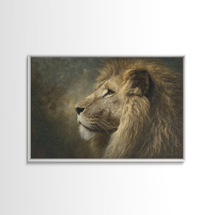 Regal Lion Profile Framed Canvas Print, Animal Art, Safari Nursery Decor, Living Room Decor, Fine Art, Creature, ANI-3x2-85