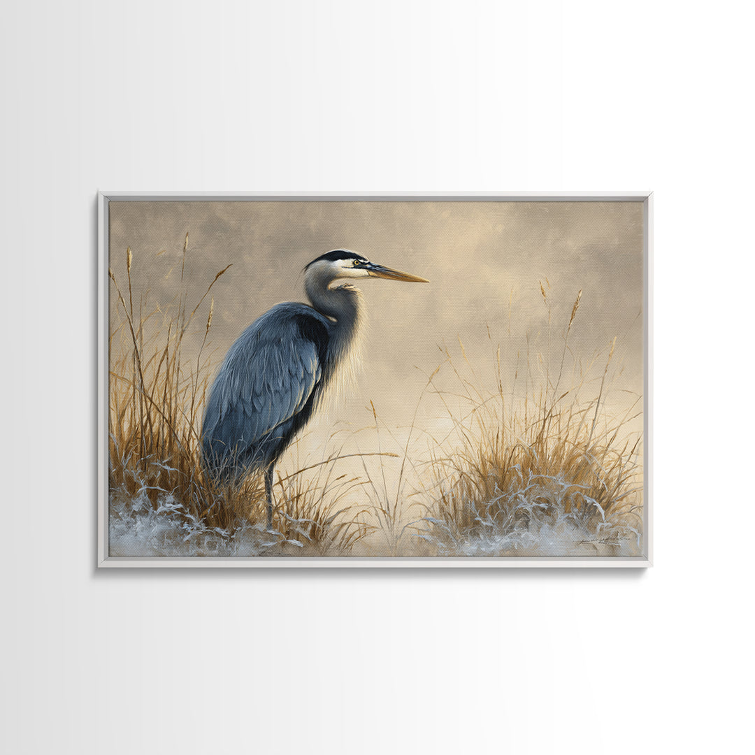 Blue Heron Standing Framed Canvas Print, Animal Art, Fine Art Print, Living Room Decor, Fine Art, Creature, Wall Decor, ANI-3x2-87