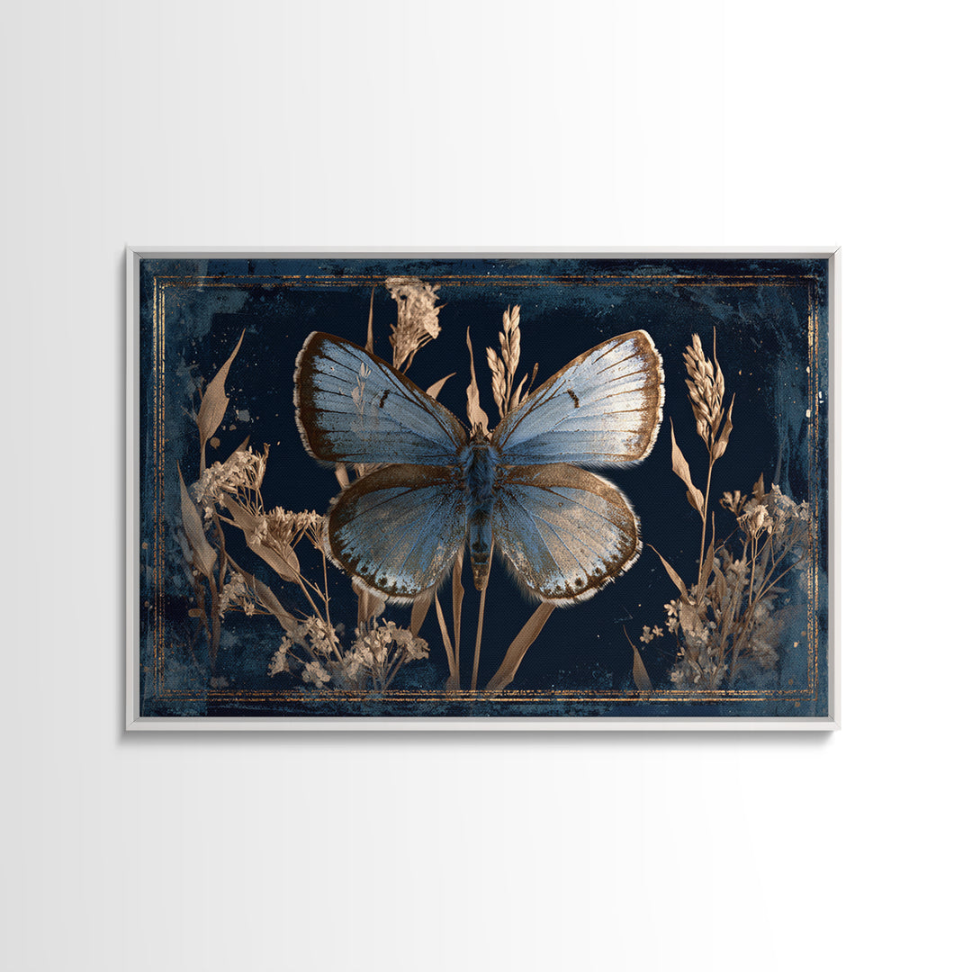Butterfly Specimen Composition Framed Canvas Print, Animal Art, Minimalist Decor, Living Room Decor, Fine Art, Creature, ANI-3x2-99