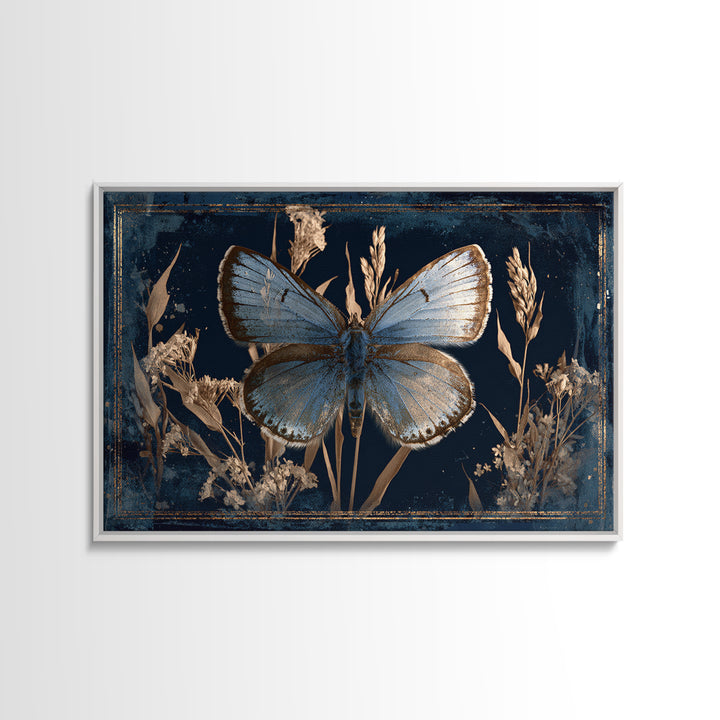 Butterfly Specimen Composition Framed Canvas Print, Animal Art, Minimalist Decor, Living Room Decor, Fine Art, Creature, ANI-3x2-99