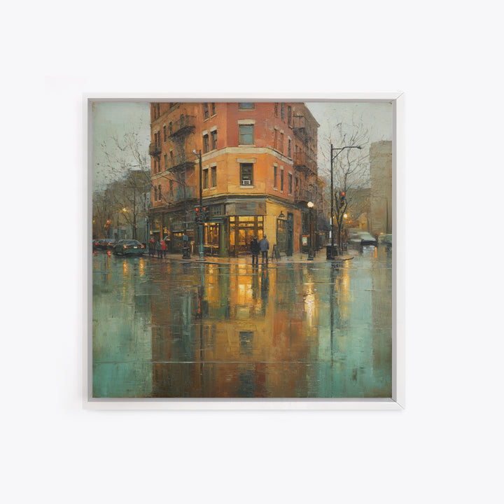 Moody City Scene Reflected Canvas Print, Art, Abstract Art, Living Room Decor, Fine Art, Pink Wall Art, Horizontal Wall Art, ART-1x1-10